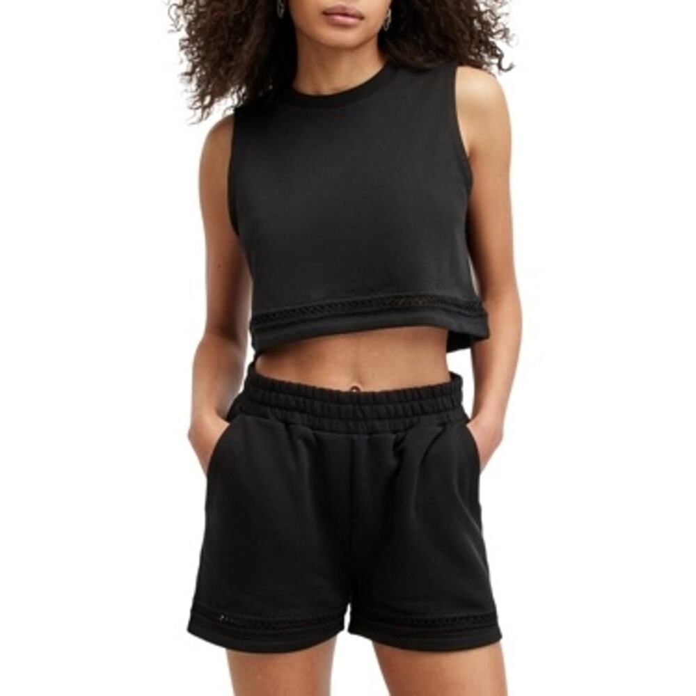 NWT! Allsaints Ewelina Lila Crochet Trim Crop Top Black M‎